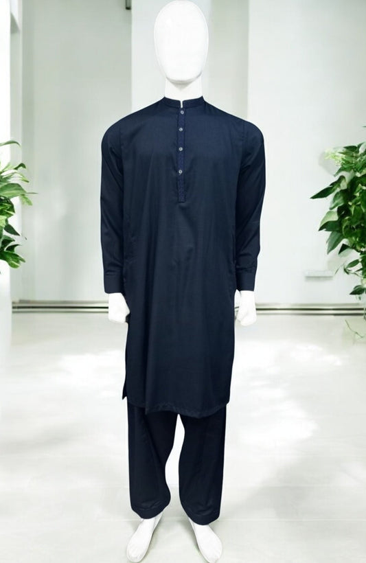 Men’s Embrioded Shalwar Qameez- Dark Grey - button & threads