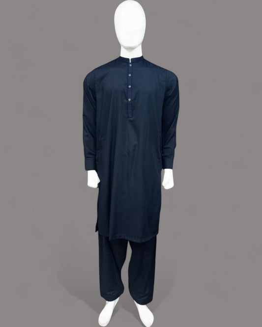 Men’s Embrioded Shalwar Qameez- Dark Grey - button & threads