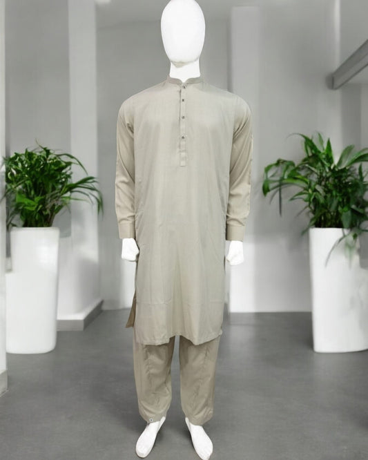 Men’s Plain Shalwar Qameez- Skin Texture - button & threads