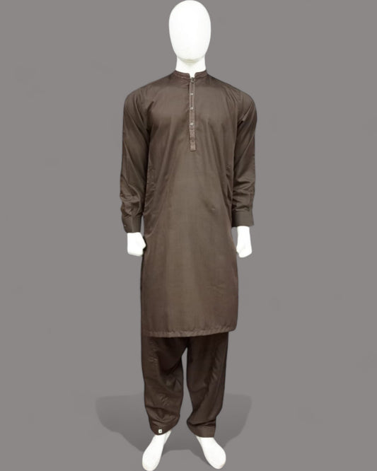 Men’s Embrioded Shalwar Qameez- Marble Brown - button & threads