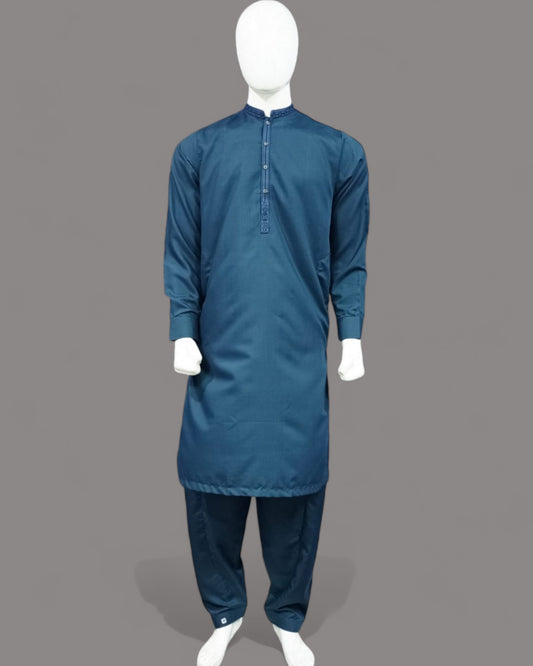 Men’s Embrioded Shalwar Qameez- Oxford Blue - button & threads