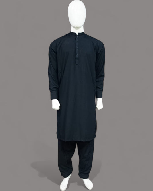 Men’s Embrioded Shalwar Qameez- Jett Black - button & threads