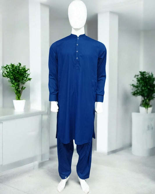 Men’s Plain Shalwar Qameez- Royal Blue - button & threads