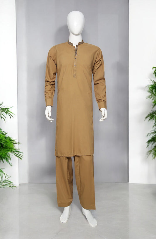 Men’s Embroided Shalwar Qameez Mustard - button & threads