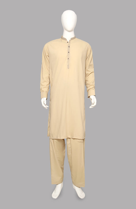 Men’s Embroided Shalwar Qameez-Skin - button & threads