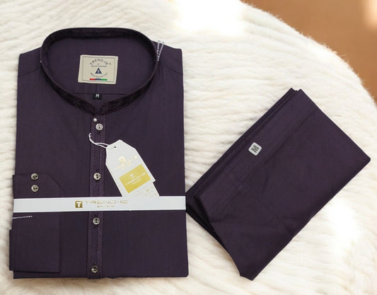 Men’s Embrioded Shalwar Qameez-Dark Plum BC1016 - button & threads