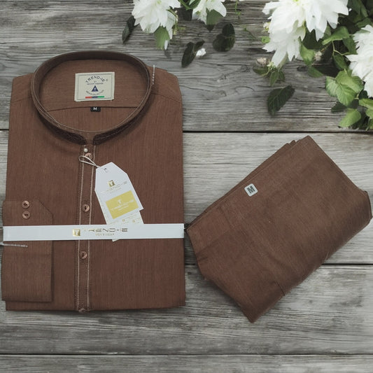 Men’s Embrioded Shalwar Qameez- Slate Brown-BC1002 - button & threads