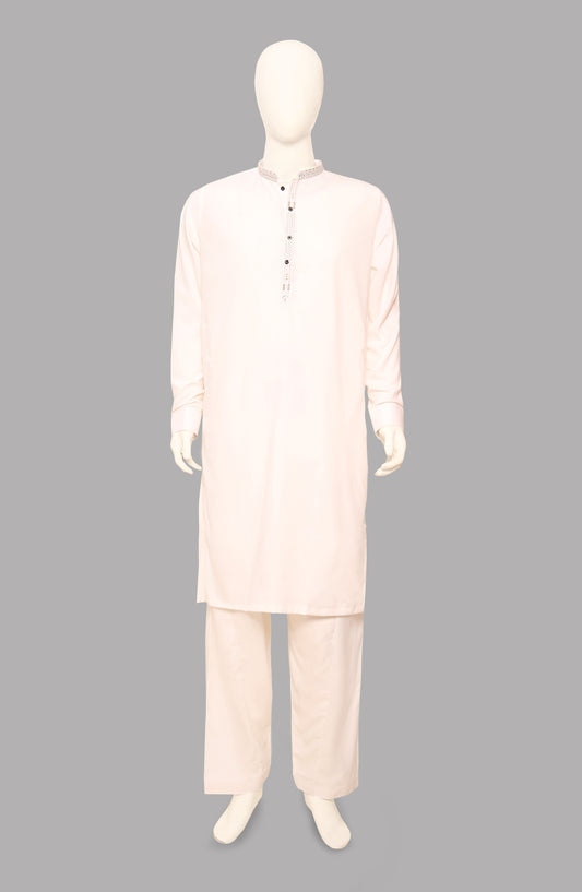 Men’s Embroided Shalwar Qameez-Off-White - button & threads