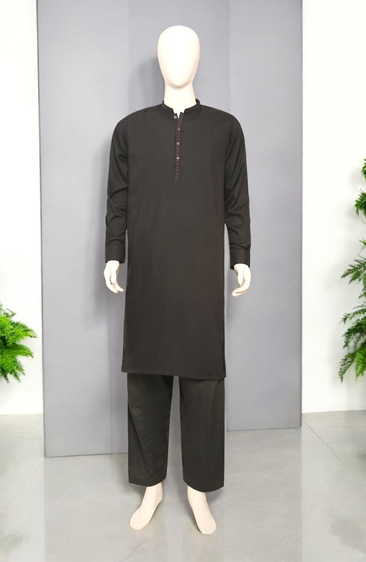 Men’s Embroided Shalwar Qameez Dark Green - button & threads
