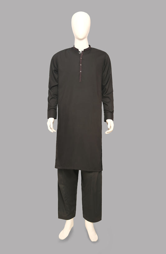 Men’s Embroided Shalwar Qameez Dark Green - button & threads