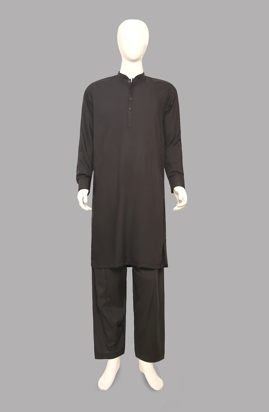 Men’s Plain Shalwar Qameez- Dark Brown - button & threads