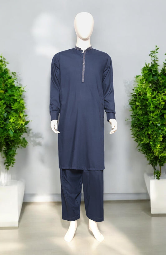 Men’s Embroided Shalwar Qameez-Dark Zinc - button & threads