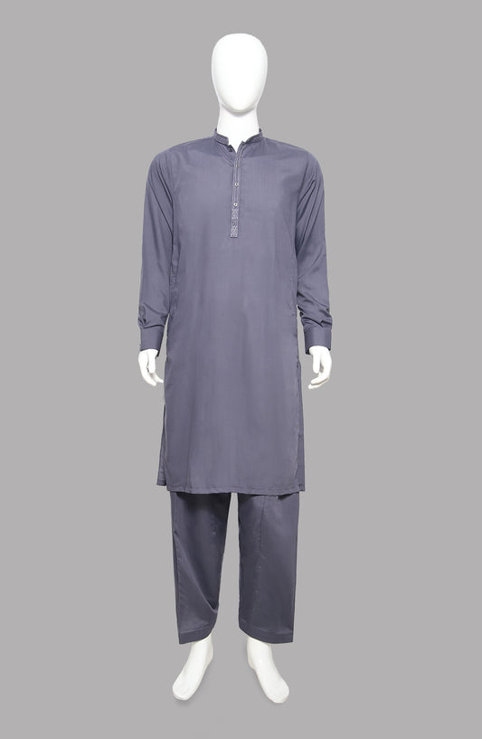 Men’s Embroided Shalwar Qameez Smoke-Grey - button & threads