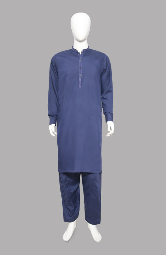Men’s Embroided Shalwar Qameez-Royal-Blue - button & threads