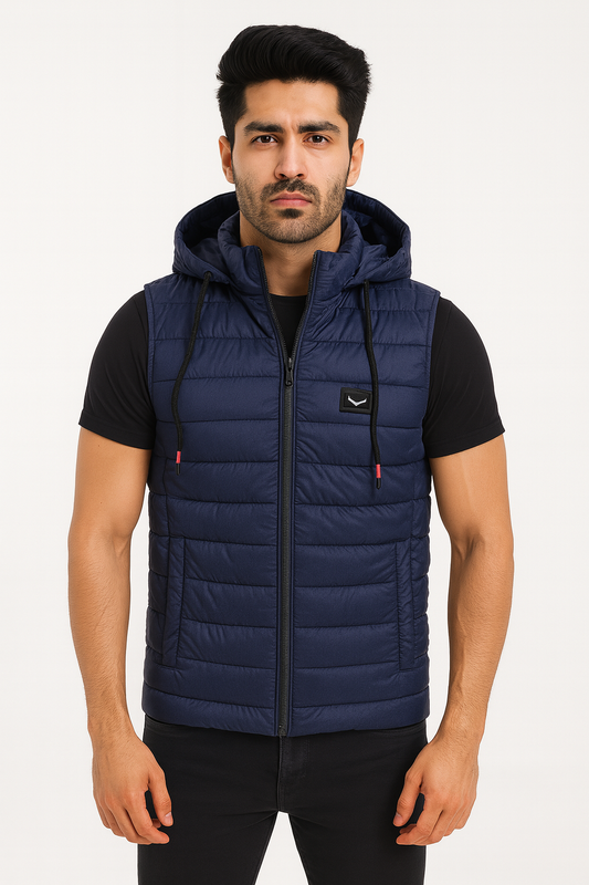 Button & Threads™ Unisex Sleeves Less Matt Navy Blue Puffer Jacket - button & threads