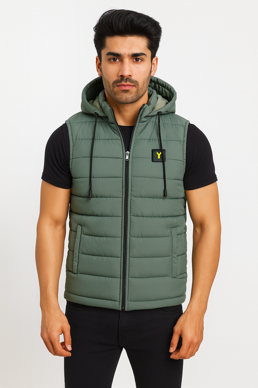 Button & Threads™ Unisex Sleeves Less Silver Grey With Badge Puffer Jacket - button & threads