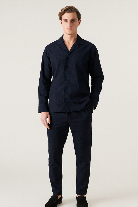 Men China Cotrai Safari Suit- Black -Ar-mani - button & threads