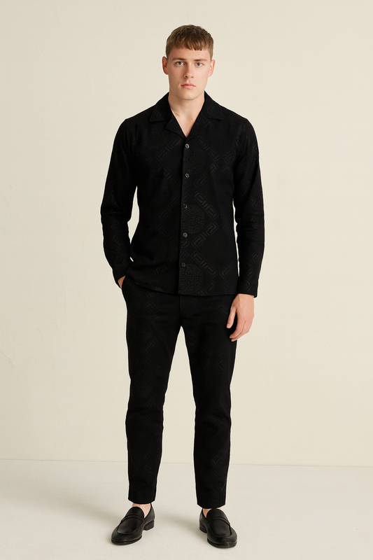 Men China Cotrai Safari Suit- Jet Black -Ve-sachi - button & threads