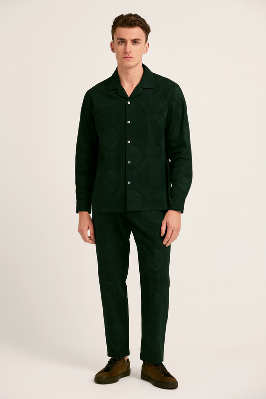 Men China Cotrai Safari Suit- Dark Olive Green -Ve-sachi - button & threads