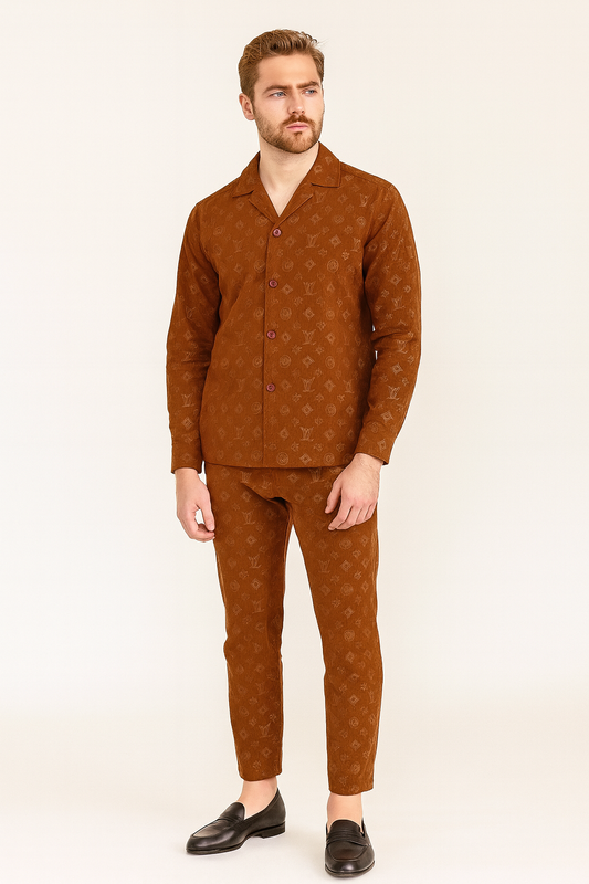 Men China Cotrai Safari Suit- Coffee Brown L-V - button & threads
