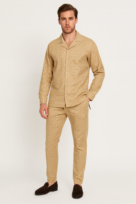 Men China Cotrai Safari Suit- Skin-Pattern - button & threads
