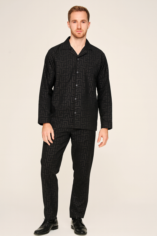 Men China Cotrai Safari Suit- Black -Pattren - button & threads