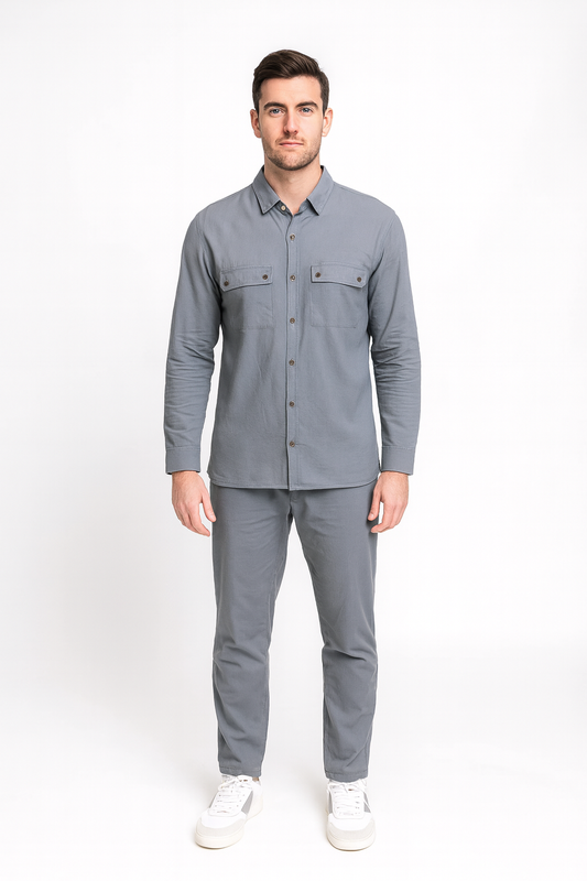 Men Stretchable Safari Suit-Dark Grey - button & threads