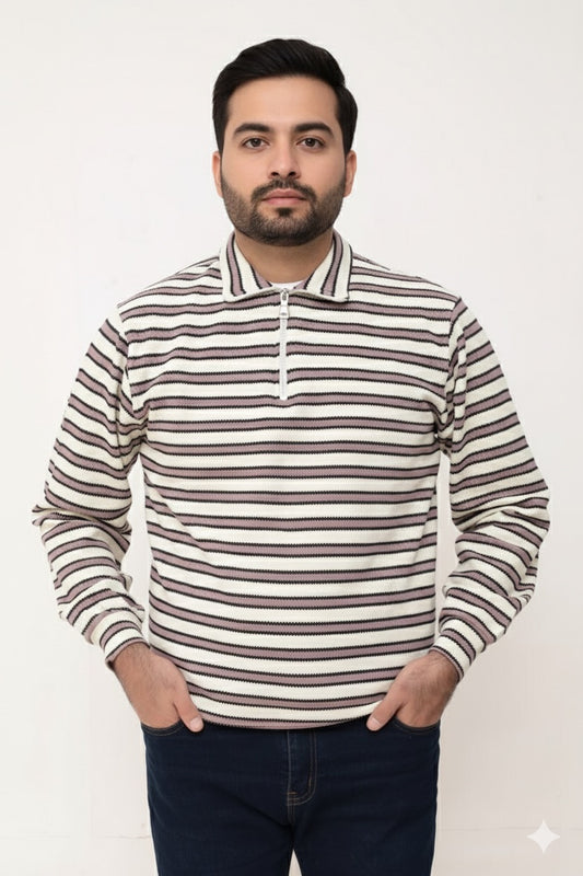 Old Money Men's Zipped Peach Boarder Stripes