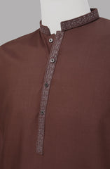 Men’s Embrioded  Shalwar Qameez- Mahroon - button & threads