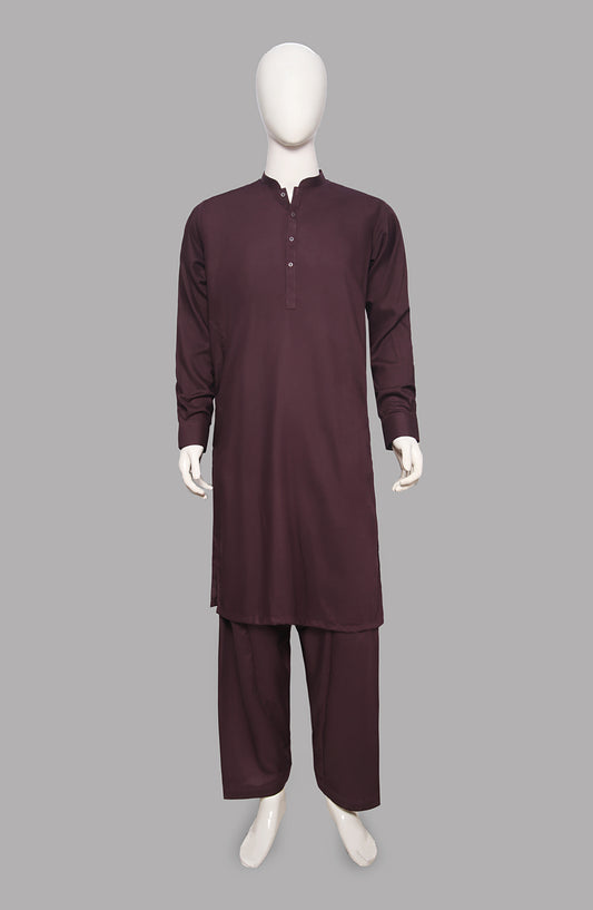 Men’s Plain Shalwar Qameez- Mahroon - button & threads