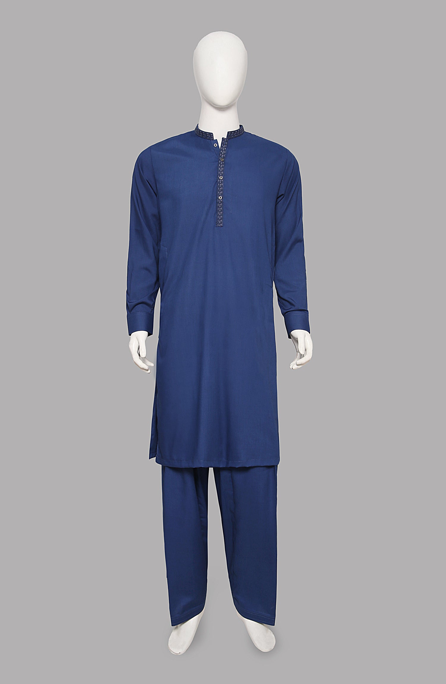 Men’s Embroided Shalwar Qameez-Royal Blue - button & threads