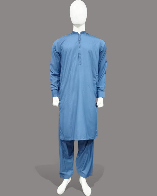 Men’s Embrioded Shalwar Qameez- Mid Sky