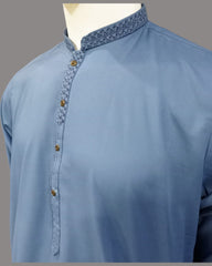 Men’s Embrioded Shalwar Qameez- Mid Sky - button & threads