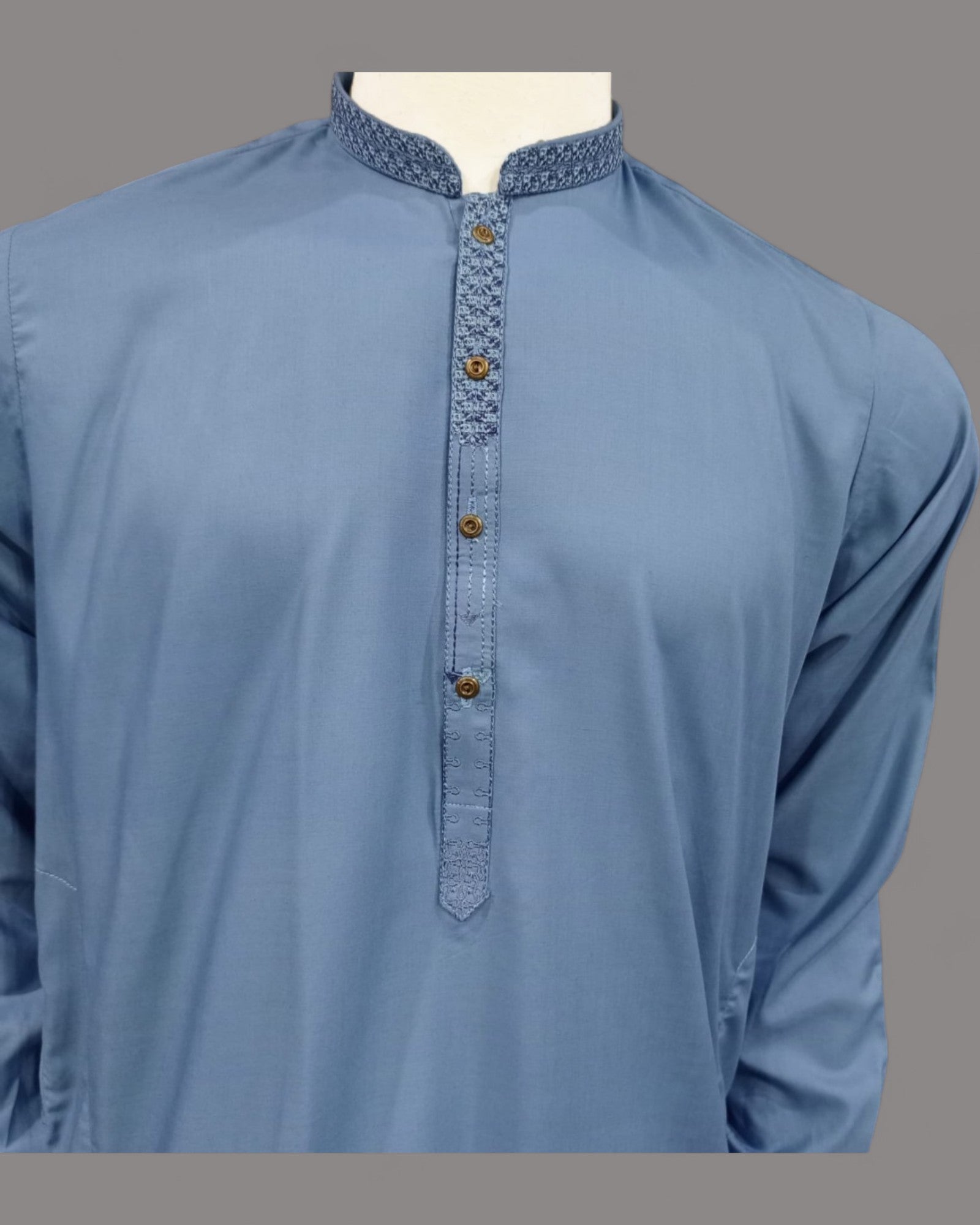 Men’s Embrioded Shalwar Qameez- Mid Sky - button & threads