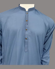 Men’s Embrioded Shalwar Qameez- Mid Sky - button & threads