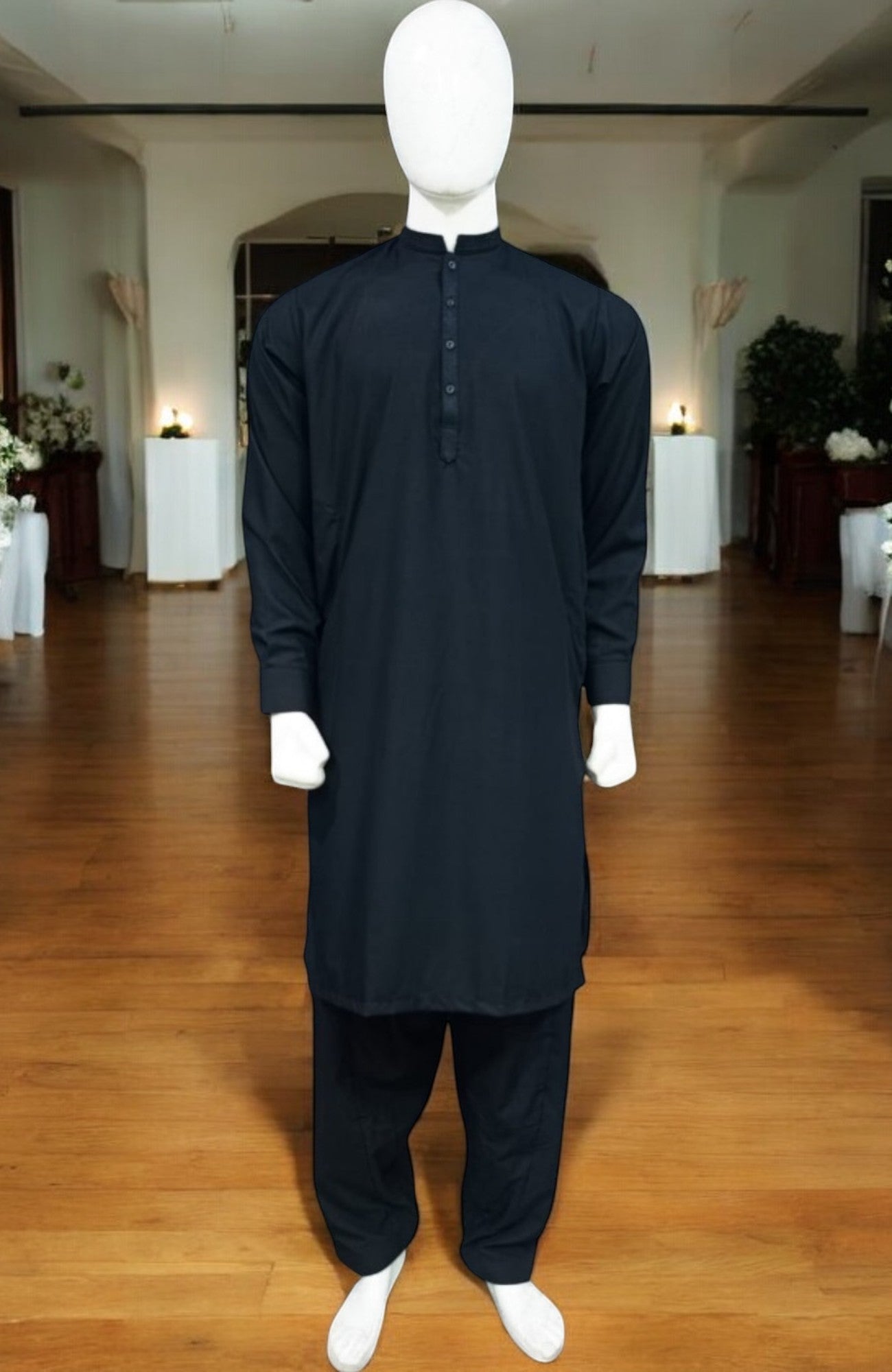 Men’s Embrioded Shalwar Qameez- Jett Black - button & threads