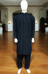 Men’s Embrioded Shalwar Qameez- Jett Black - button & threads