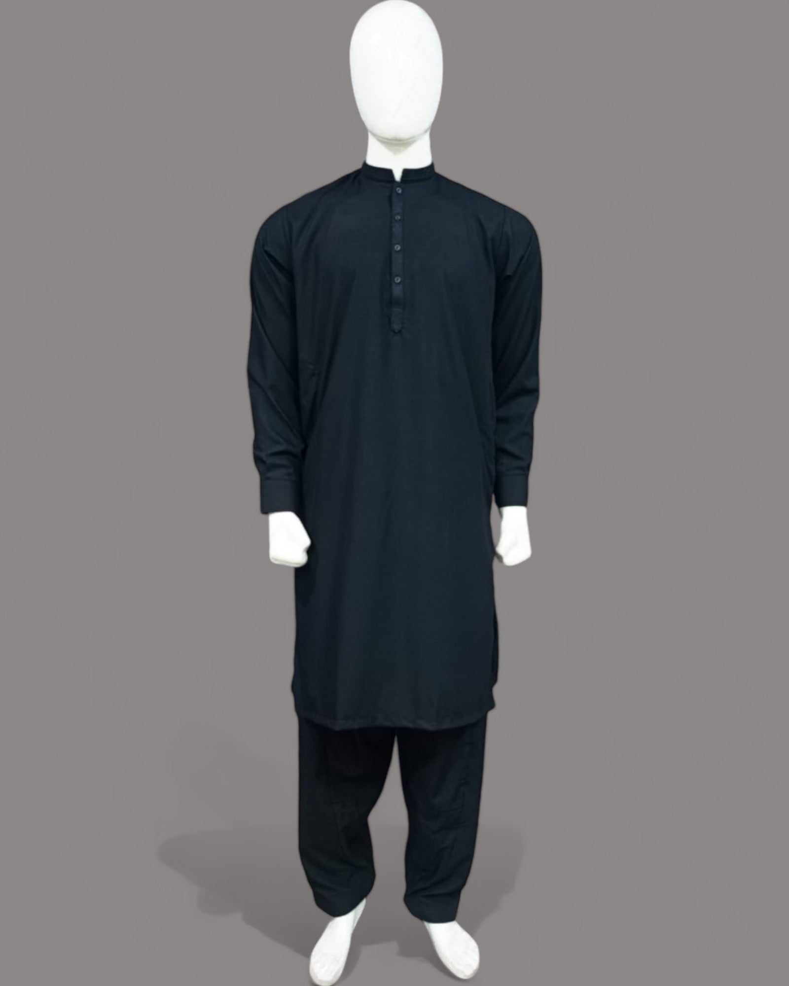 Men’s Embrioded Shalwar Qameez- Jett Black - button & threads