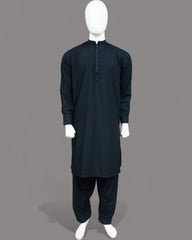 Men’s Embrioded Shalwar Qameez- Jett Black - button & threads