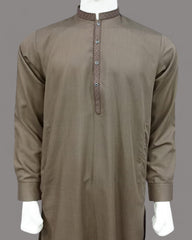 Men’s Embrioded Shalwar Qameez- Coffee Brown