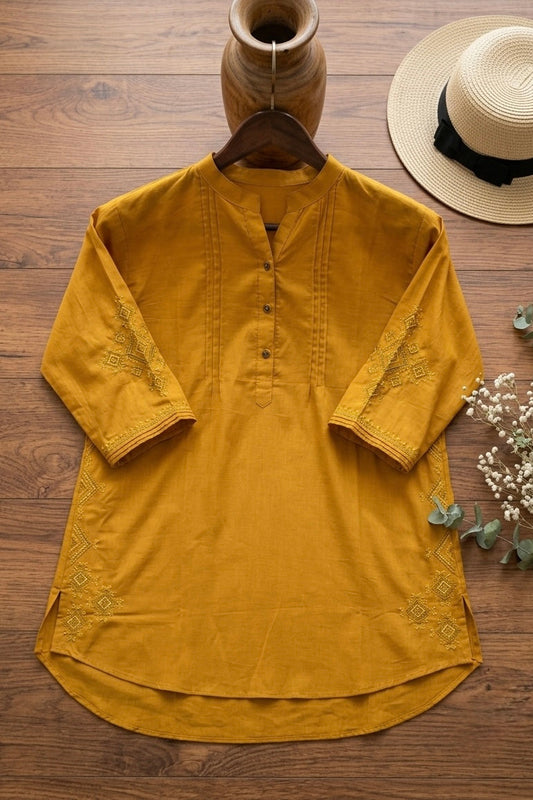 Woman Mustard Cotton Tops-Front Plates -AT 1002