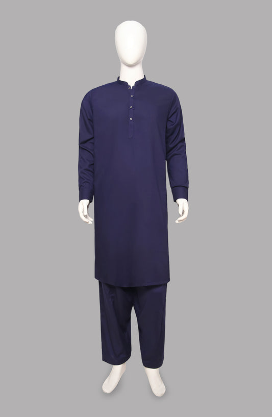 Men’s Plain Shalwar Qameez- D-Navy - button & threads