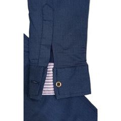 Men Stretchable Safari Suit- Navy Blue - button & threads