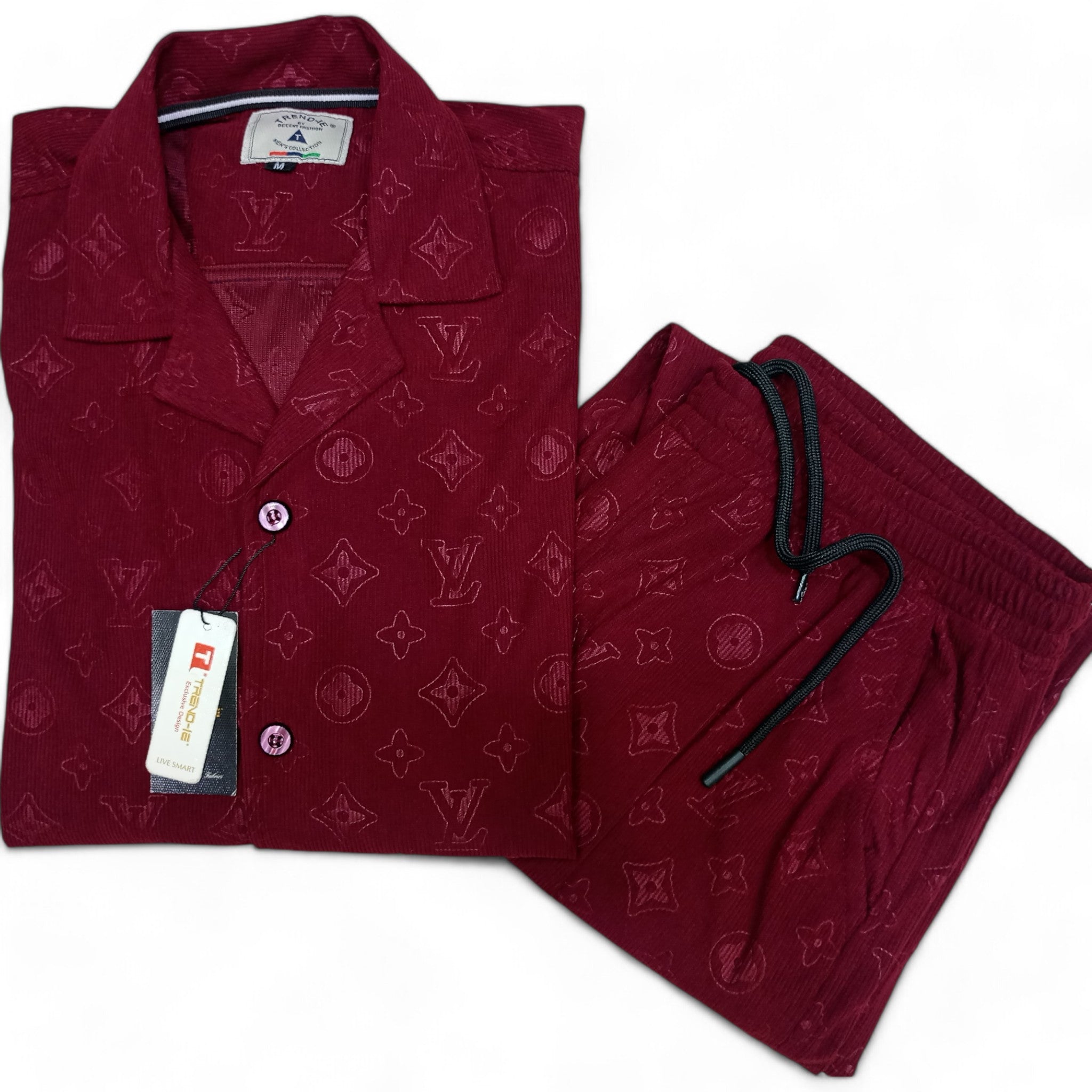 Men China Cotrai Safari Suit- Burgundy/Mehroon L-V - button & threads