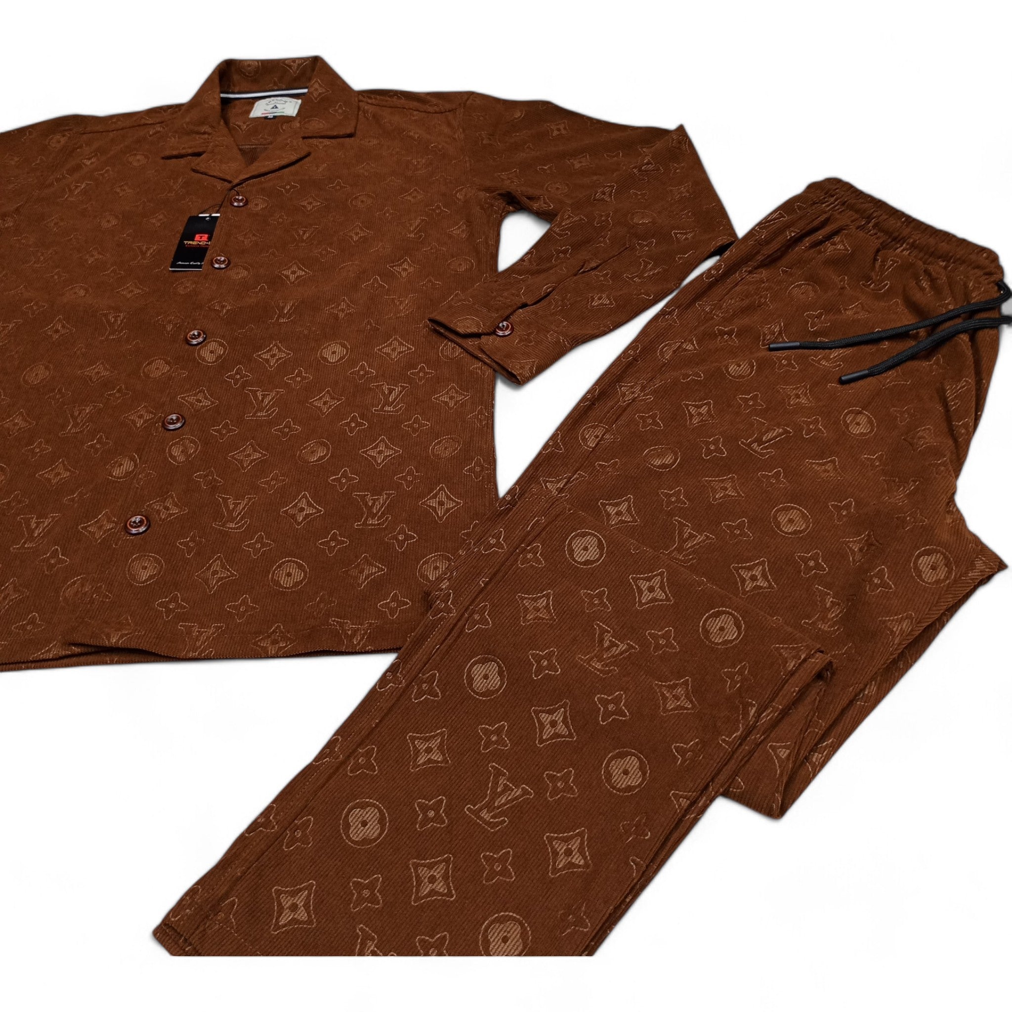 Men China Cotrai Safari Suit- Coffee Brown L-V - button & threads