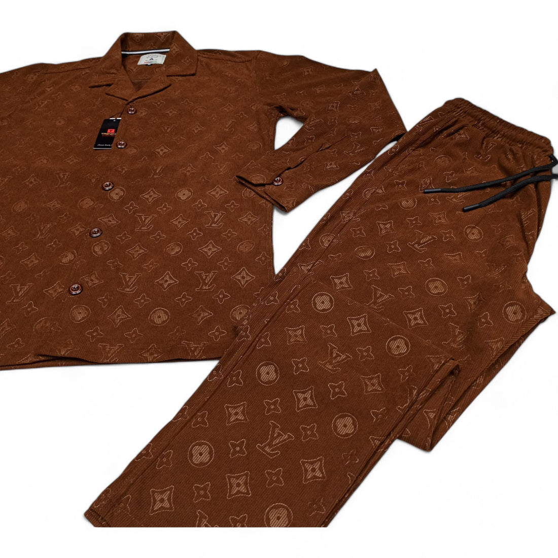 Men China Cotrai Safari Suit- Coffee Brown L-V - button & threads