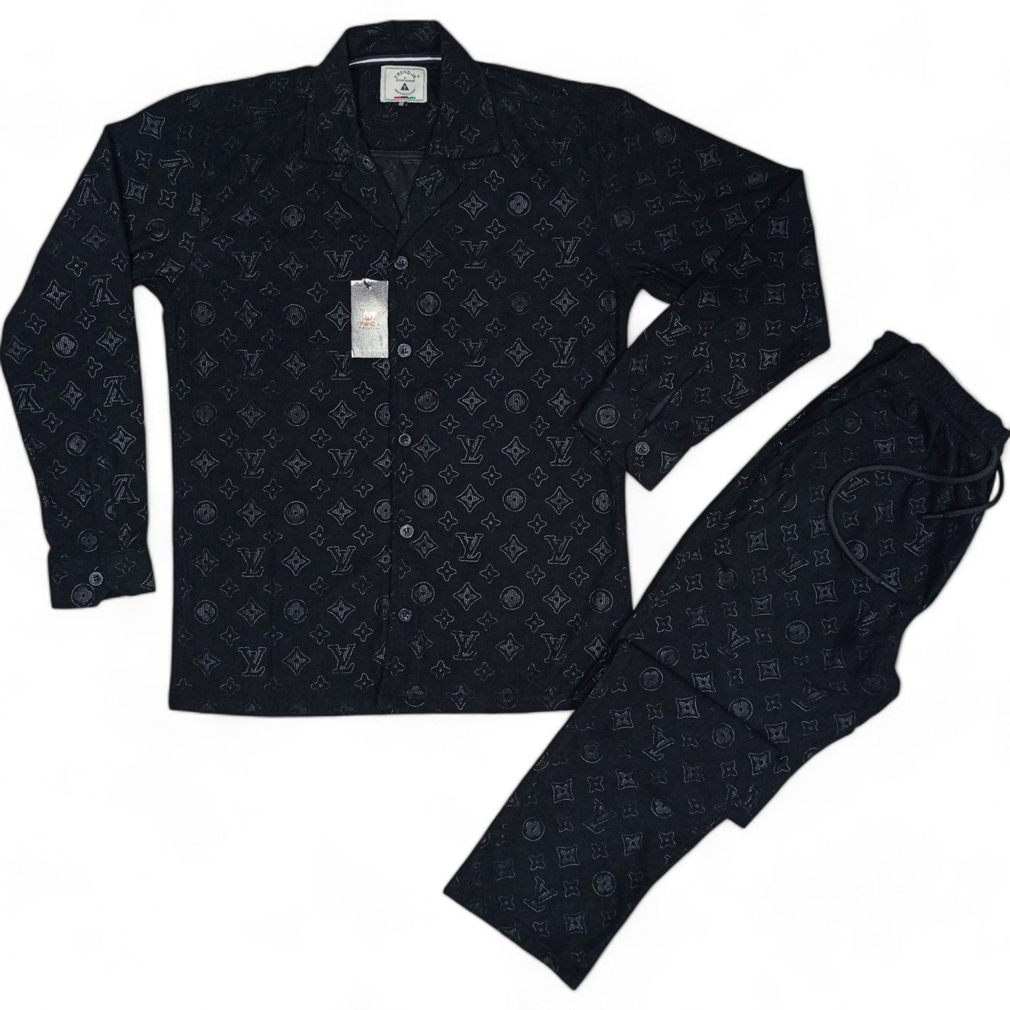 Men China Cotrai Safari Suit- Jet Black L-V - button & threads