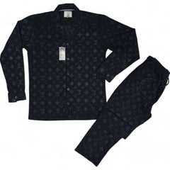 Men China Cotrai Safari Suit- Jet Black L-V - button & threads
