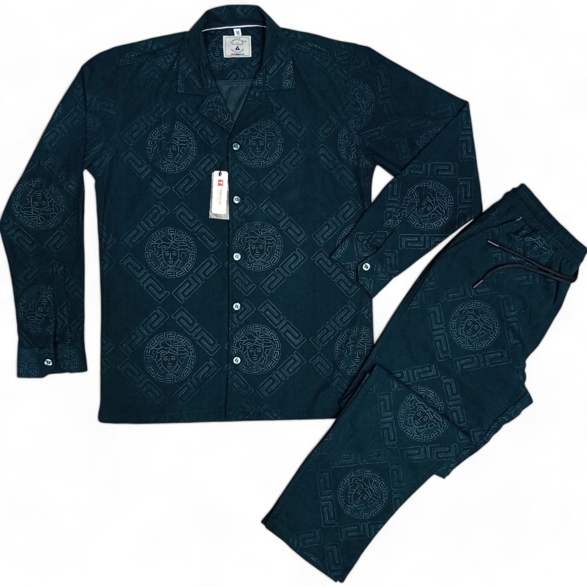 Men China Cotrai Safari Suit- Dark Olive Green -Ve-sachi - button & threads
