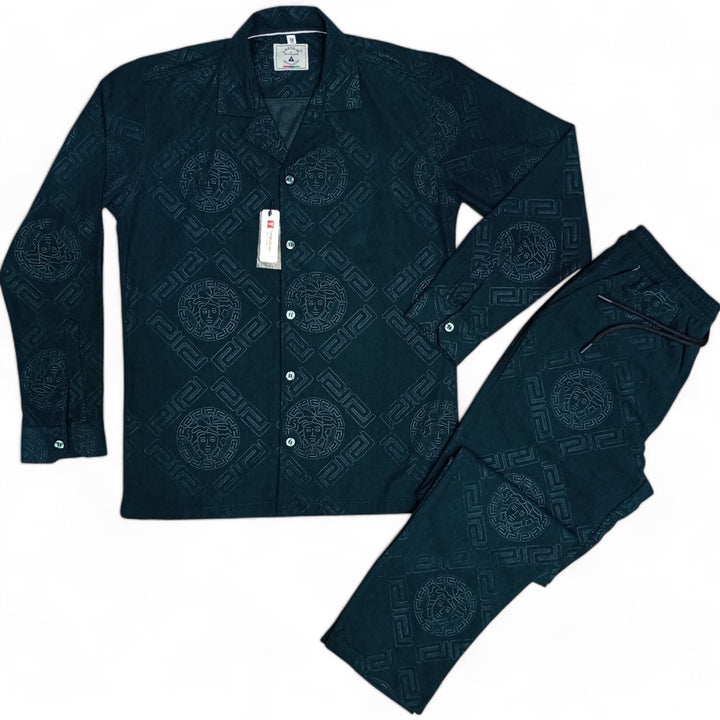 Men China Cotrai Safari Suit- Dark Olive Green -Ve-sachi - button & threads